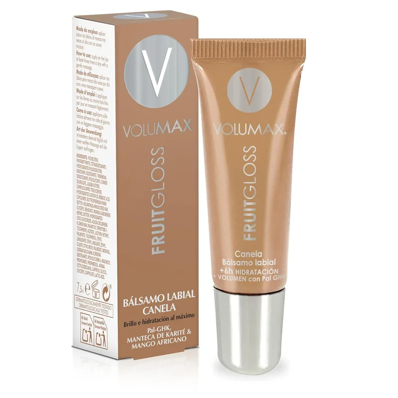 Volumax ▫️ Fruitgloss – Bálsamo labial com retinol e tripéptido PAL-GHK | Máxima hidratação, brilho e conforto | Suavidade e volume | Sabor intenso e duradouro | Cuidado clínico | 7,5 mL