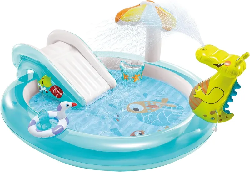Intex ▫️ 57165 - Piscina insuflável com espátula de água e escorrega de crocodilo, centro de jogos para crianças