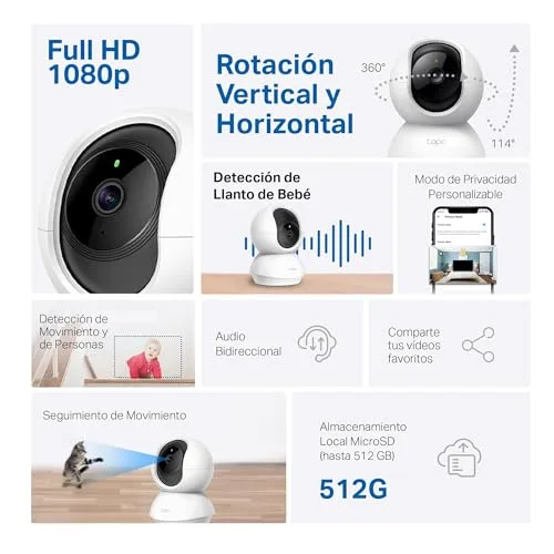 Tapo ▫️ C200 - Câmara de vigilância Wi-Fi para interiores com visão de 360º, 1080p e deteção por IA 2