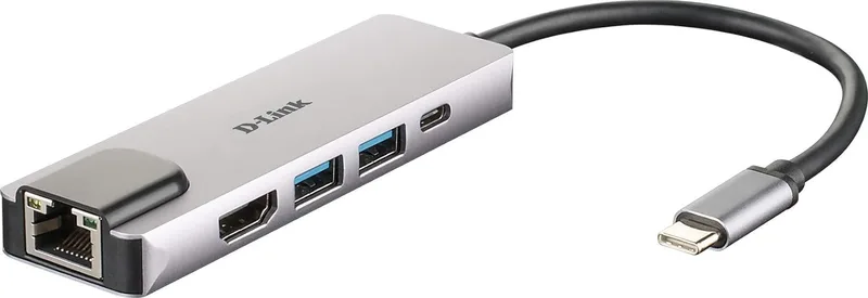 D-Link ▫️ DUB-M520 - Hub USB Tipo C, 5 em 1, adaptador USB C com HDMI 4K e 1080p, 2 portas USB3.0/USB2.0, 1 porta USB C para carregamento até 60W e dados