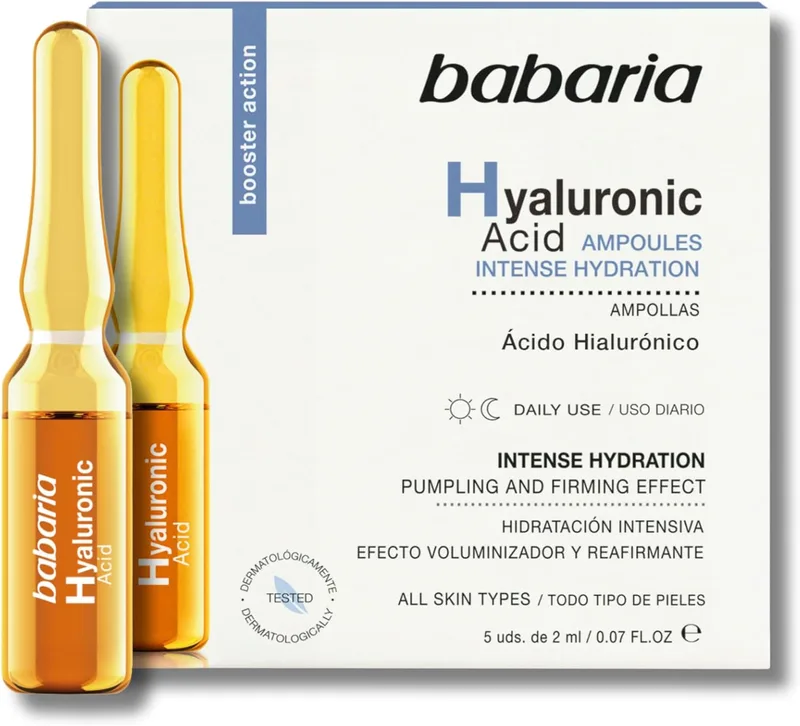 Babaria ▫️ Ácido Hialurónico em Ampolas Flash com Efeito Lifting Imediato | Hidratante Facial | Ácido Hialurónico | Peeling Facial | Esfoliante Facial Anti-Envelhecimento | Cuidados da Pele Homem e Mulher