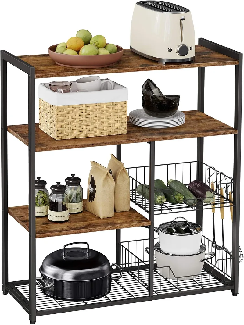 VASAGLE ▫️ Estante de cozinha para micro-ondas com 2 cestos, 80x35x94 cm