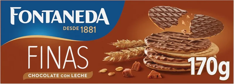 Fontaneda ▫️ Biscoitos Digestivos Finos com Chocolate de Leite, Lanche Delicioso, 170 g