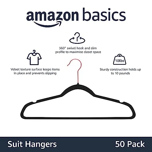 Amazon Basics ▫️ Cabides de veludo para fatos, embalagem de 50, preto/dourado 2