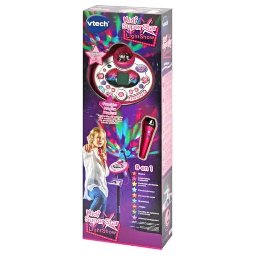 VTech ▫️ Kidi Superstar LightShow, Microfone de Karaoke Interativo 9 em 1, Bola de Discoteca, Aprende a Cantar, Efeitos de Voz e Luzes, Gravador e Jogos Musicais, Versão ESP 3