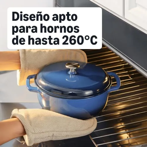 Amazon Basics ▫️ Panela Redonda de Ferro Fundido Esmaltado com Tampa, 5,7 L, Azul-marinho 3