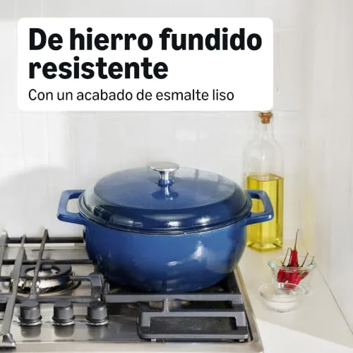 Amazon Basics ▫️ Panela Redonda de Ferro Fundido Esmaltado com Tampa, 5,7 L, Azul-marinho 4