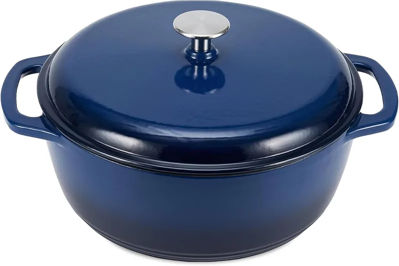 Amazon Basics ▫️ Panela Redonda de Ferro Fundido Esmaltado com Tampa, 5,7 L, Azul-marinho