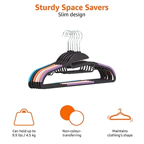 Amazon Basics ▫️ Cabides de plástico antiderrapantes para poupar espaço, com 10 pinças, 6 cores, embalagem de 60 unidades 3