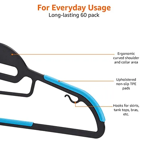 Amazon Basics ▫️ Cabides de plástico antiderrapantes para poupar espaço, com 10 pinças, 6 cores, embalagem de 60 unidades 4