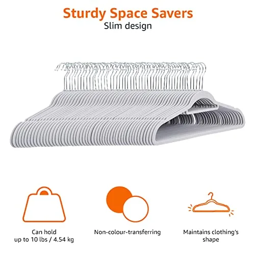 Amazon Basics ▫️ Cabides de veludo para fatos com gancho para gravatas, embalagem de 50, cinzento claro 3