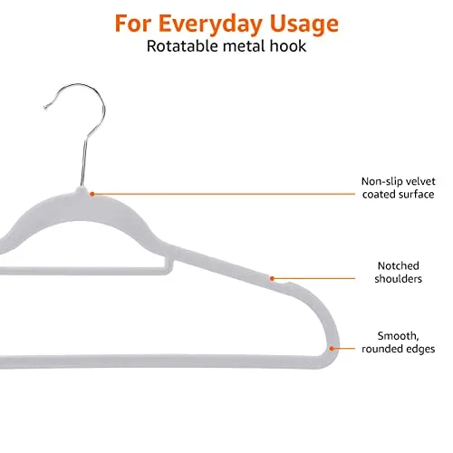 Amazon Basics ▫️ Cabides de veludo para fatos com gancho para gravatas, embalagem de 50, cinzento claro 4