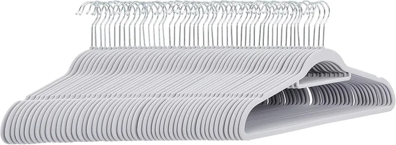 Amazon Basics ▫️ Cabides de veludo para fatos com gancho para gravatas, embalagem de 50, cinzento claro