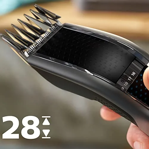 PHILIPS ▫️ Série 5000 HC5650/15 - Máquina de cortar cabelo com lâminas de aço inoxidável, 28 ajustes de comprimento, 90 minutos de autonomia sem fio, inclui 3 pentes-guia e estojo de viagem 6