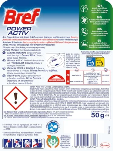 Bref ▫️ Power Activ Lavanda Cesta WC - Produto de limpeza para uma sanita sempre limpa e fresca, com fórmula anticalcário que elimina a sujidade, embalagem de 10 unidades 3