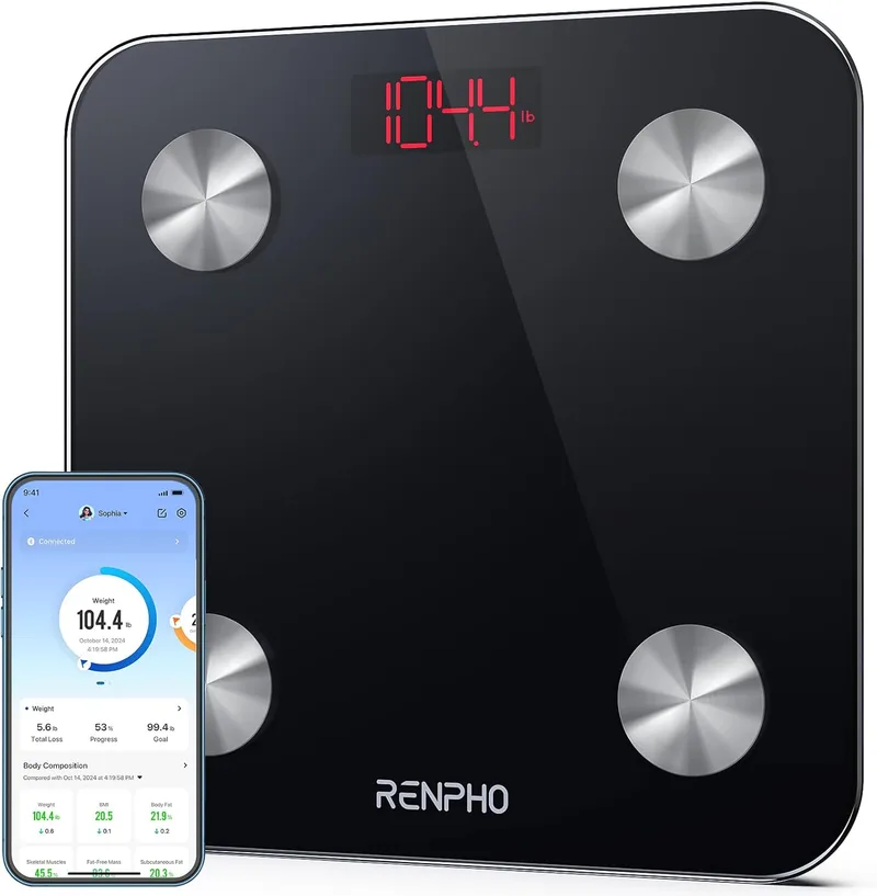 RENPHO ▫️ Balança de composição corporal e muscular com aplicação, balança de casa de banho com análise de 13 parâmetros de composição corporal, medição do metabolismo basal e IMC, alta precisão, para fitness, perda de peso, Elis 1