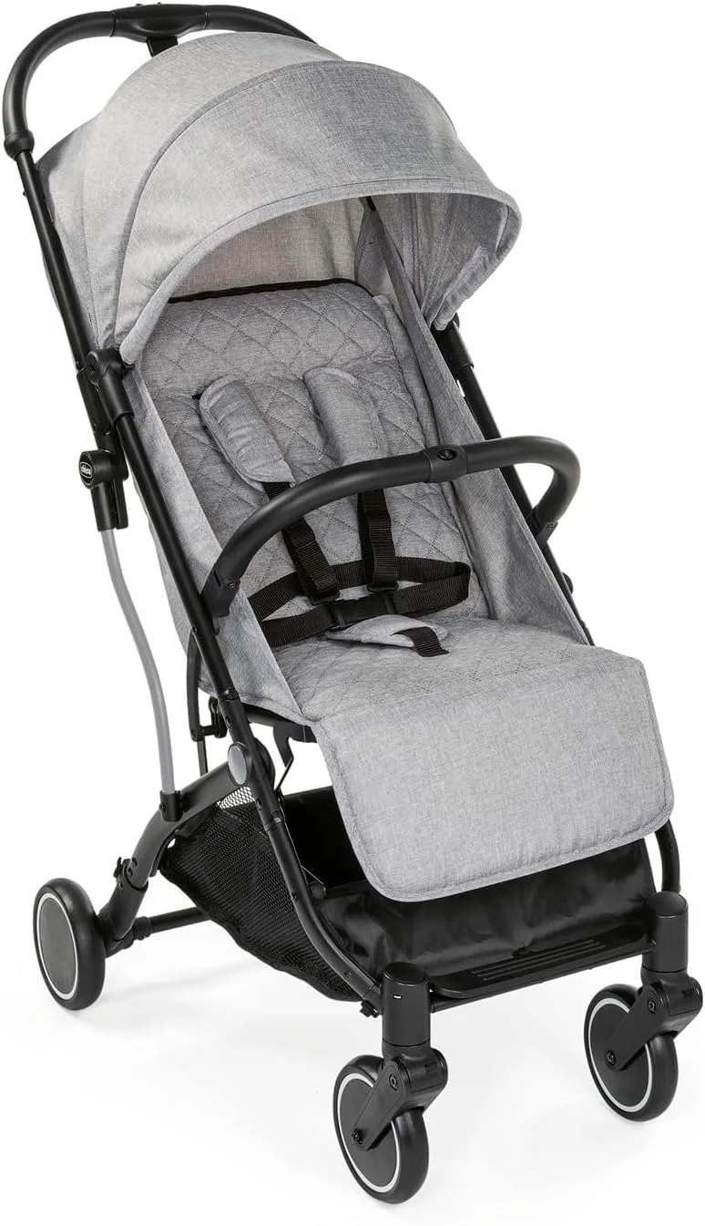 Chicco Trolley Me Carrinho de bebé leve dos 0 meses aos 15 kg, reclinável e dobrável com função de carrinho, fecho compacto, cobertura contra a chuva e capota extensível, cinzento claro