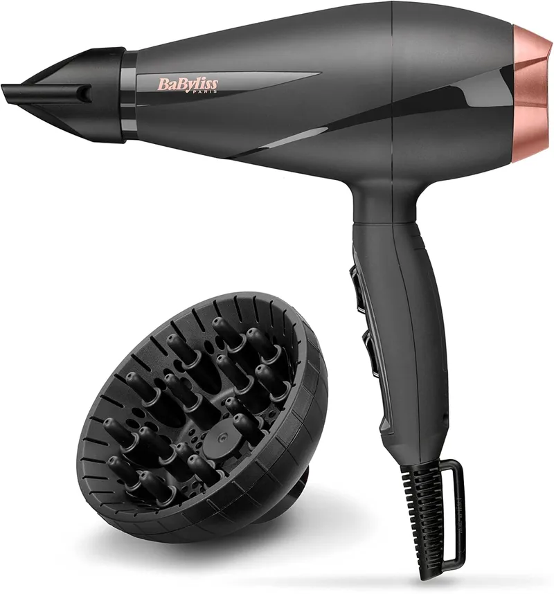 BaByliss ▫️ Secador de cabelo Smooth Pro com difusor - Secador de cabelo com 2100 W de potência, fabricado em Itália, tecnologia iónica anti-frizz, 3 definições de temperatura e 2 velocidades, preto, 6709DE
