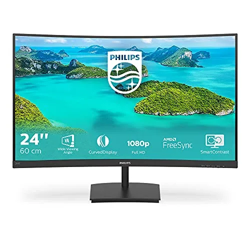 PHILIPS ▫️ Monitores 241E1SCA/00 - 24" curvo 1500R, FHD, 75 Hz, VA, FreeSync (1920x1080, 250 cd/m², D-Sub, HDMI) 2