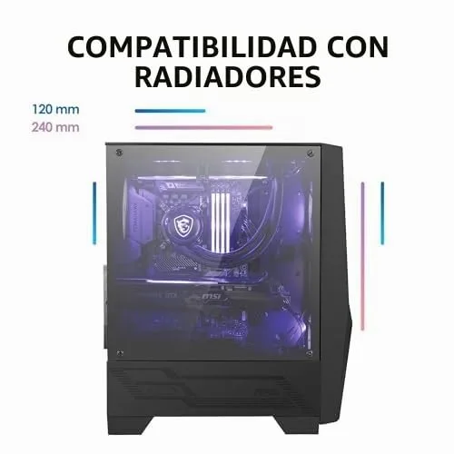 MSI ▫️ mag Forge 100M Mid-Tower - Caixa para PC Gaming, 2 ventoinhas RGB de 120 mm + 1 ventoinha de 120 mm incluídas, painel de vidro temperado, ATX, mATX, Mini-ITX, Preto 2