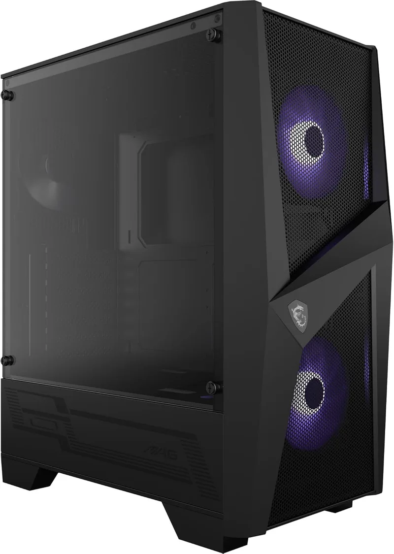MSI ▫️ mag Forge 100M Mid-Tower - Caixa para PC Gaming, 2 ventoinhas RGB de 120 mm + 1 ventoinha de 120 mm incluídas, painel de vidro temperado, ATX, mATX, Mini-ITX, Preto