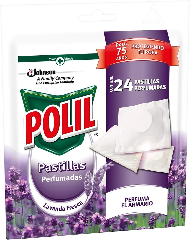 Polil Raid ▫️ Polil® Pastilhas Lavanda Fresca, Perfuma o seu guarda-roupa e protege a sua roupa, 24 unidades
