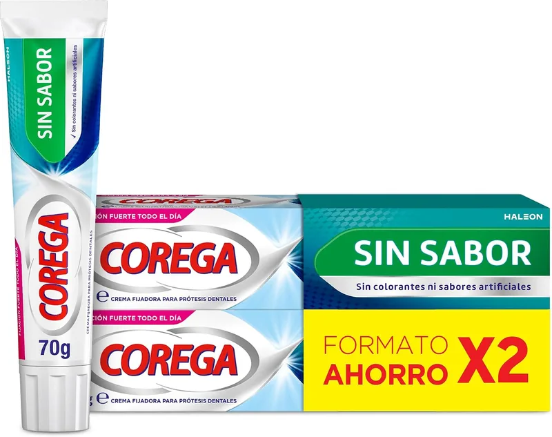 Corega ▫️ Sem Sabor – Creme Fixador para Próteses Dentárias, Fixação Forte, 2 x 70 g | Creme fixador sem sabor, sem zinco, sem corantes artificiais, para próteses dentárias totais ou parciais, uso diário