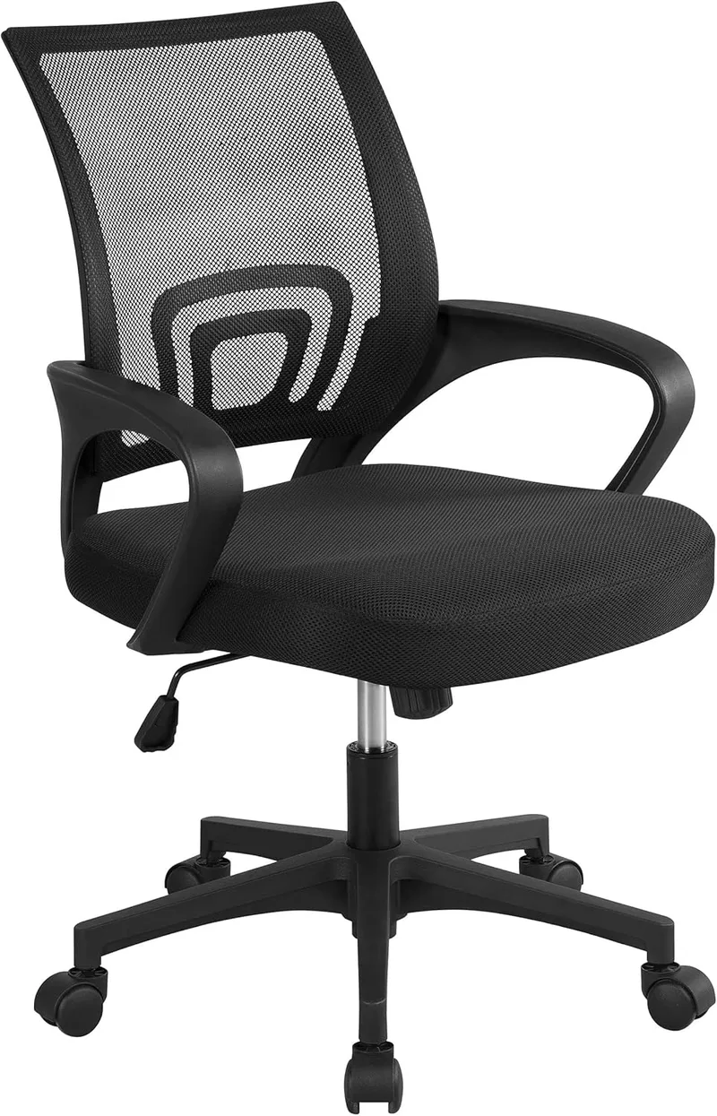 Yaheetech ▫️ Cadeira de Escritório de Malha, Cadeira Ergonómica com Apoio Lombar, Altura Ajustável, Encosto Respirável, Cadeira Giratória com Função de Inclinação para Escritório, Capacidade Máxima de 136 kg, Preta