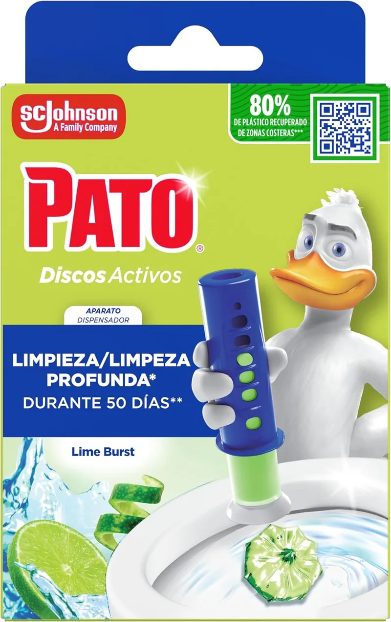 PATO ▫️ Active Discos Sanitários Lima, Limpa, Refresca e Perfuma a Sanita, Eficácia 360°, 1 Aparelho + 1 Recarga = 6 Discos