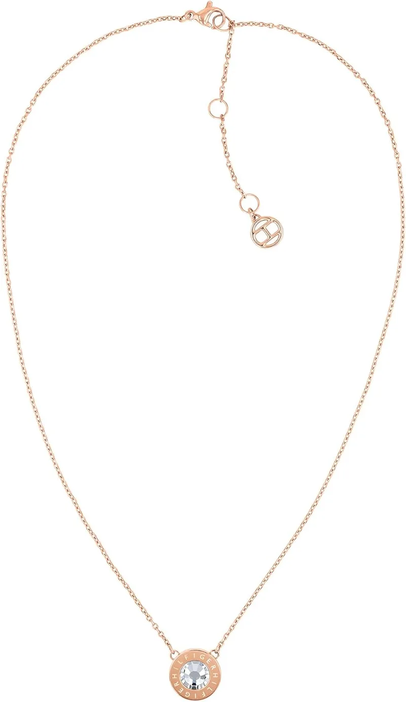 Tommy Hilfiger Jewelry Colar feminino com pendente em aço inoxidável com um cristal - Disponível em versão Rose Gold ou Silver