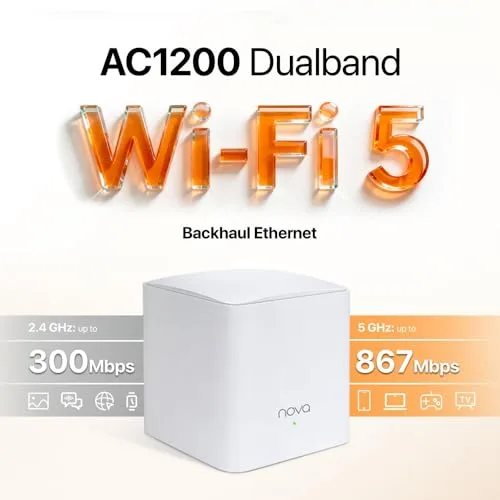 Tenda ▫️ Nova MW5G – O Melhor Sistema Wi-Fi Mesh, Router Gigabit (AC1200 de banda dupla, cobertura até 300 m², 2 portas de 1000 Mbps, até 80 dispositivos, compatível com Alexa, controlo parental, branco, 3 hubs) 2