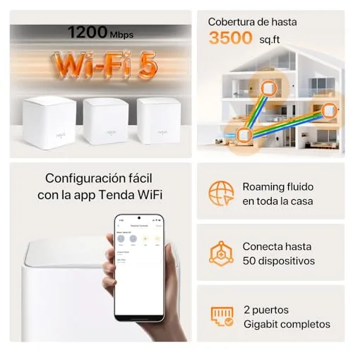Tenda ▫️ Nova MW5G – O Melhor Sistema Wi-Fi Mesh, Router Gigabit (AC1200 de banda dupla, cobertura até 300 m², 2 portas de 1000 Mbps, até 80 dispositivos, compatível com Alexa, controlo parental, branco, 3 hubs) 3