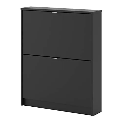Tvilum ▫️ Armário para sapatos W. 2 portas basculantes e uma aba, alumínio, preto mate, preto mate, preto, preto, preto, A. 85,2 x L. 70,3 x P. 16,6 cm 5