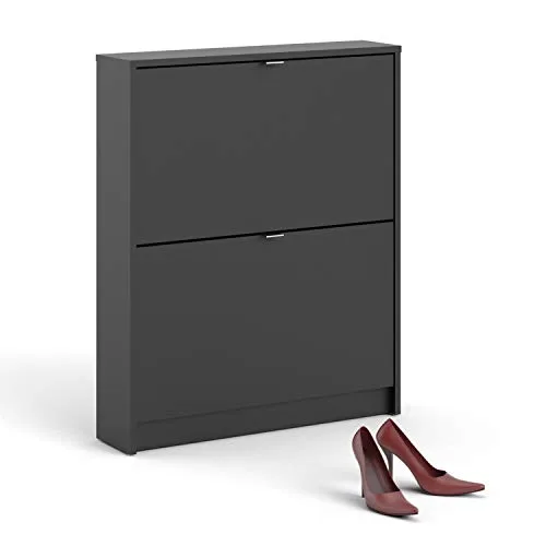 Tvilum ▫️ Armário para sapatos W. 2 portas basculantes e uma aba, alumínio, preto mate, preto mate, preto, preto, preto, A. 85,2 x L. 70,3 x P. 16,6 cm 6