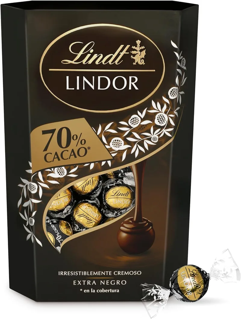 Lindt ▫️ Chocolates LINDOR CORNET de chocolate preto com 70% de cacau, deliciosos chocolates com recheio cremoso de chocolate, chocolate 337 g, aproximadamente 26 chocolates