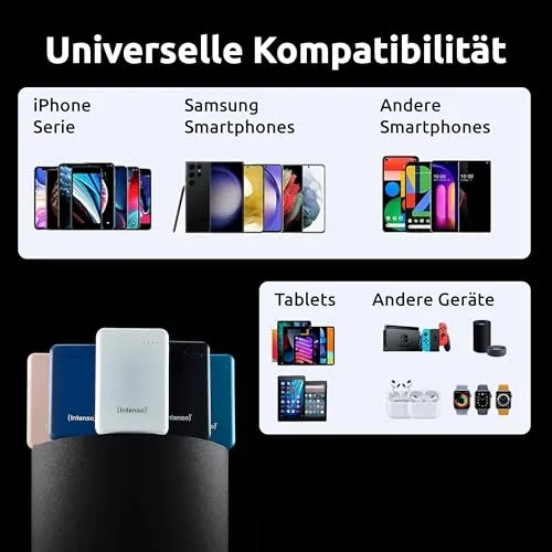 Intenso ▫️ Carregador portátil Power Bank XS5000, bateria externa (5000 mAh, para smartphones, tablets e muito mais), preto 5
