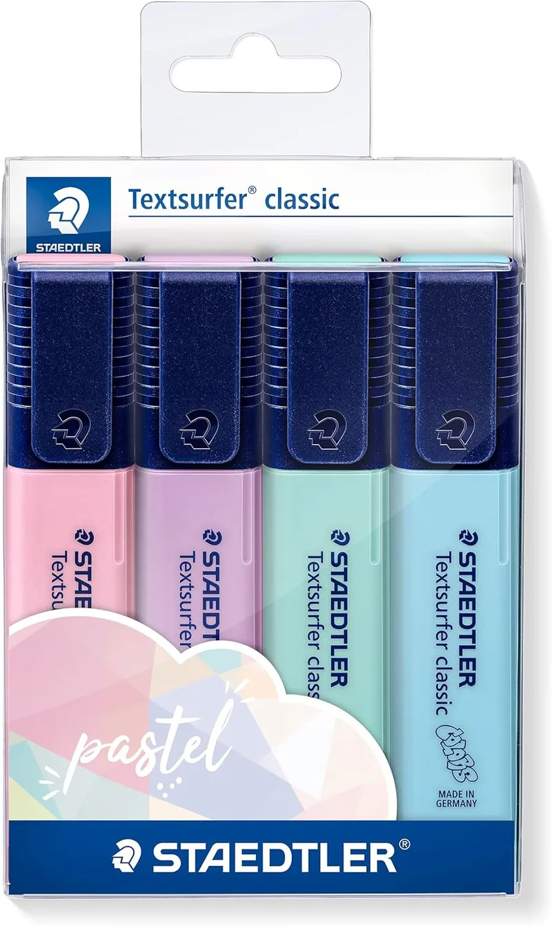 STAEDTLER ▫️ 364 CWP4PAST - Marcadores fluorescentes Textsurfer, estojo com 4 marcadores em tons pastel