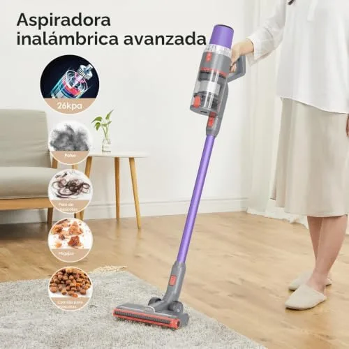JASHEN ▫️ V16 Cable, Aspirador de Mão 4 em 1, Potência de 22 000 Pa, Saco, até 40 min de aspiração, Bateria Removível, 350 W, 0,6 litros, 70 decibéis, 3 velocidades, roxo 6