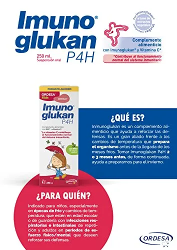 Imunoglukan ▫️ P4H Xarope 250 ml | 250 ml | Complemento alimentar com vitamina C para reforçar as defesas imunitárias das crianças, dos mais pequenos e dos adultos 4