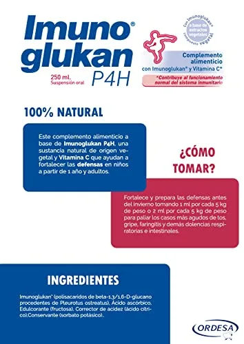 Imunoglukan ▫️ P4H Xarope 250 ml | 250 ml | Complemento alimentar com vitamina C para reforçar as defesas imunitárias das crianças, dos mais pequenos e dos adultos 5