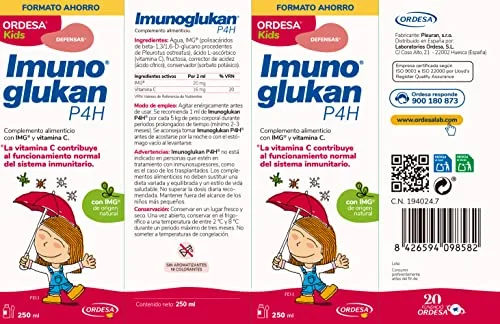 Imunoglukan ▫️ P4H Xarope 250 ml | 250 ml | Complemento alimentar com vitamina C para reforçar as defesas imunitárias das crianças, dos mais pequenos e dos adultos 6