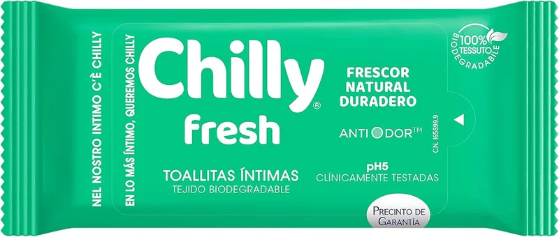 Chilly ▫️ Toalhitas de gel Pocket, para uso íntimo diário, fórmula refrescante, 1 unidade (12 toalhitas)