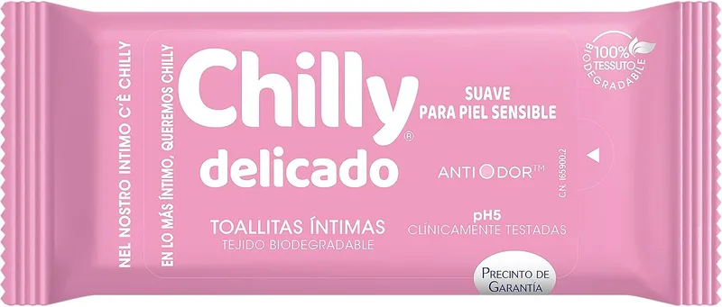 Chilly ▫️ Pocket - Toalhitas Delicadas, para uso íntimo diário, fórmula suave, 12 unidades, 100 gramas