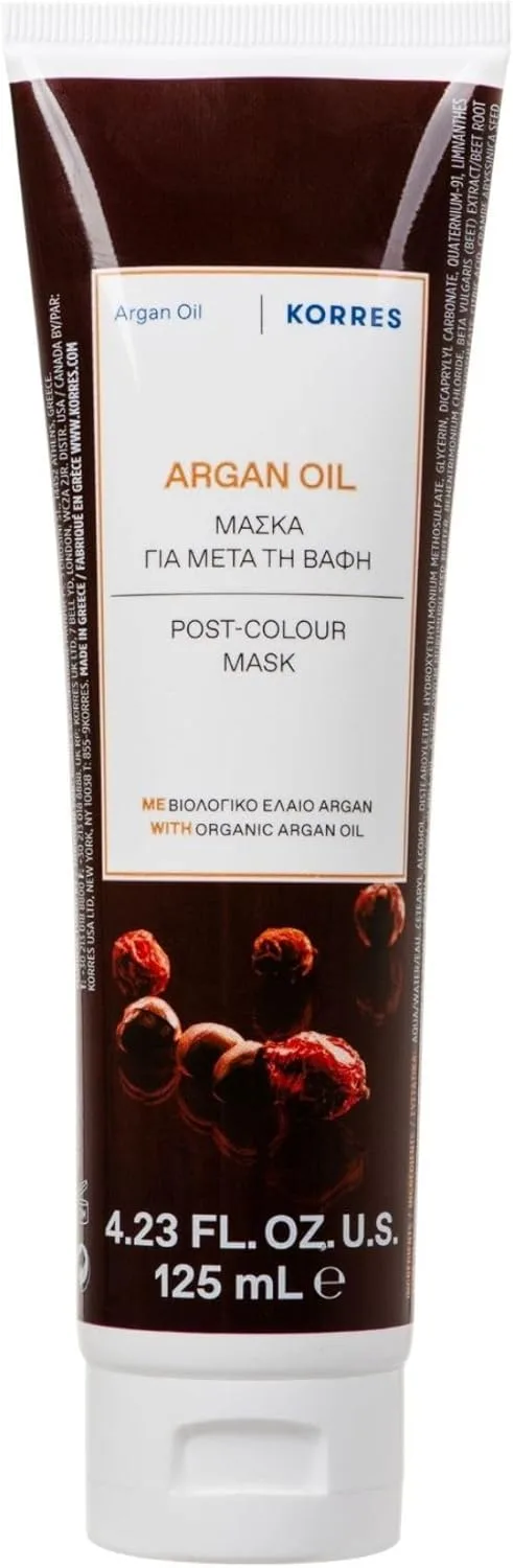 KORRES ▫️ ARGAN OIL máscara capilar, máscara nutritiva com óleo de argão biológico, manteiga de karité e proteínas de trigo, ideal para cabelos pintados, sem silicone e sem parabenos, vegan, 125 ml