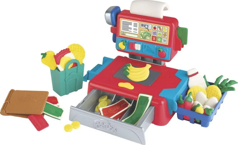 Play-Doh ▫️ Caixa registadora de brinquedo para crianças a partir dos 3 anos, com sons divertidos, acessórios de comida e 4 cores não tóxicas (Hasbro 0)