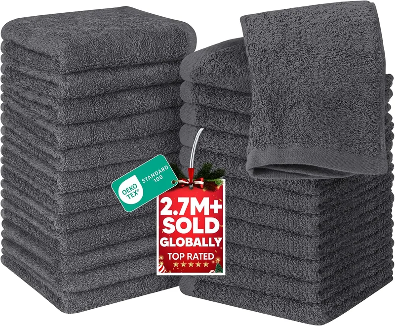 Utopia Towels ▫️ Toalhas de lavatório - (30 x 30 cm) (24 embalagens, cinzento) | Toalhas faciais de flanela de algodão fiado em anéis, muito absorventes e suaves ao toque