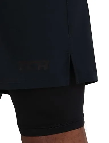 TCA ▫️ Calções desportivos de tecido para homem, com bolsos e calças interiores - Calções desportivos para homem para corrida, ginásio e padel - Modelo 2 em 1 para homem, com calças interiores curtas e bolsos com fecho de correr 3