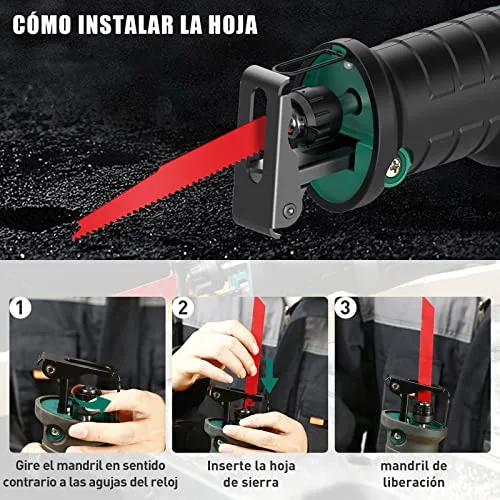 HYCHIKA BETTER TOOLS FOR BETTER LIFE ▫️ HYCHIKA 18 V Serra de lâmina oscilante sem fios, serra alternativa com 2 baterias de 2,0 Ah, 0-2800 SPM, 2 lâminas, carregador rápido, luzes LED, ideal para cortar madeira e metal 4