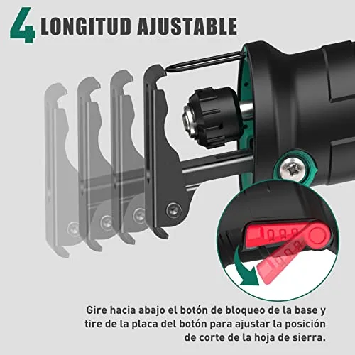 HYCHIKA BETTER TOOLS FOR BETTER LIFE ▫️ HYCHIKA 18 V Serra de lâmina oscilante sem fios, serra alternativa com 2 baterias de 2,0 Ah, 0-2800 SPM, 2 lâminas, carregador rápido, luzes LED, ideal para cortar madeira e metal 6
