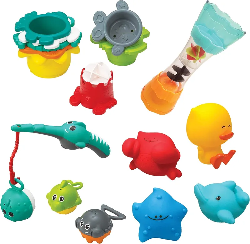 Infantino ▫️ Splish & Splash Bath Time, cana de pesca, animais marinhos, introduz a numeracia, o empilhamento e o desenvolvimento das capacidades motoras para bebés a partir dos 0 meses
